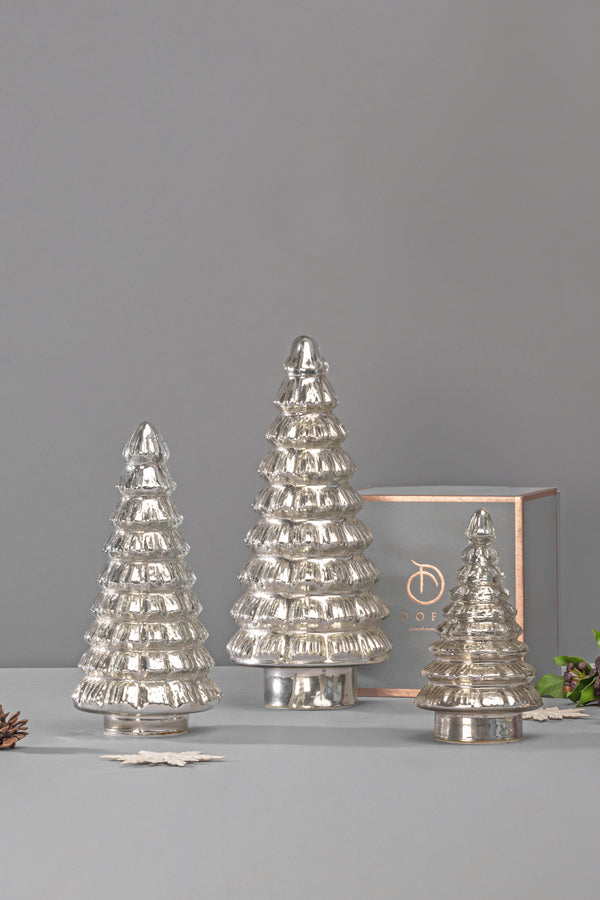 Silver | Led Fitted Glass Christmas Tree | Set of 3