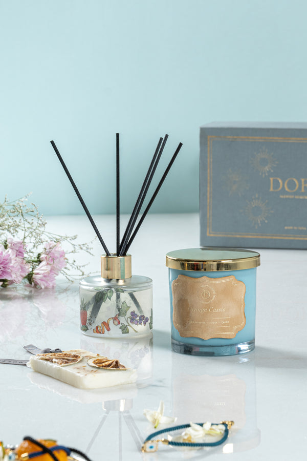 Diffuser, Single Wax Tablet & Lid Jar candle set | Orange Cassis | Scented Candle