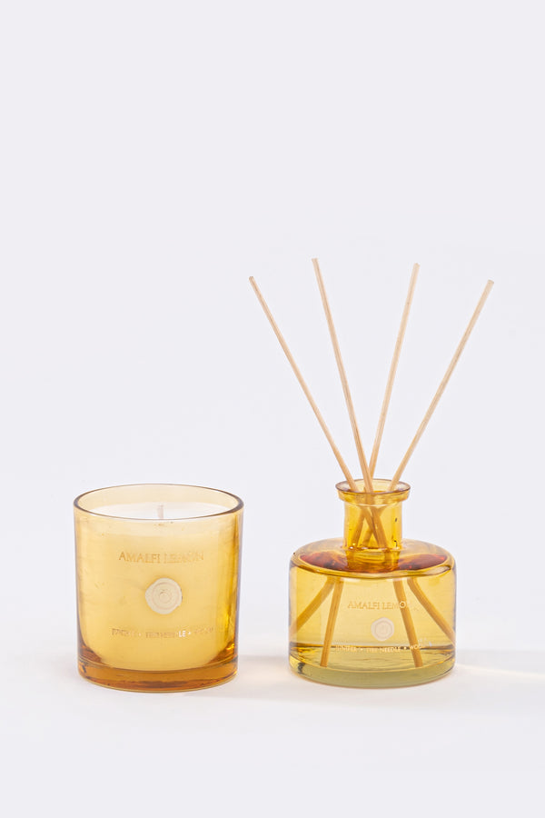 Amalfi Lemon Set of 2 | Lime Yellow | Scented Candle & Diffuser | Juniper, Citrus, Moss