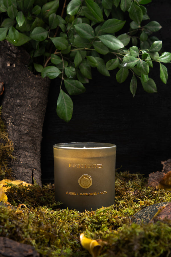 Rustic Leather Jar | Matt Olive | Scented Candle | Leather, Black Pepper, Wood