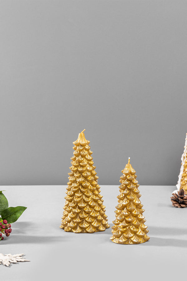 Wax Christmas Tree Candle | Gold | Winter Pine