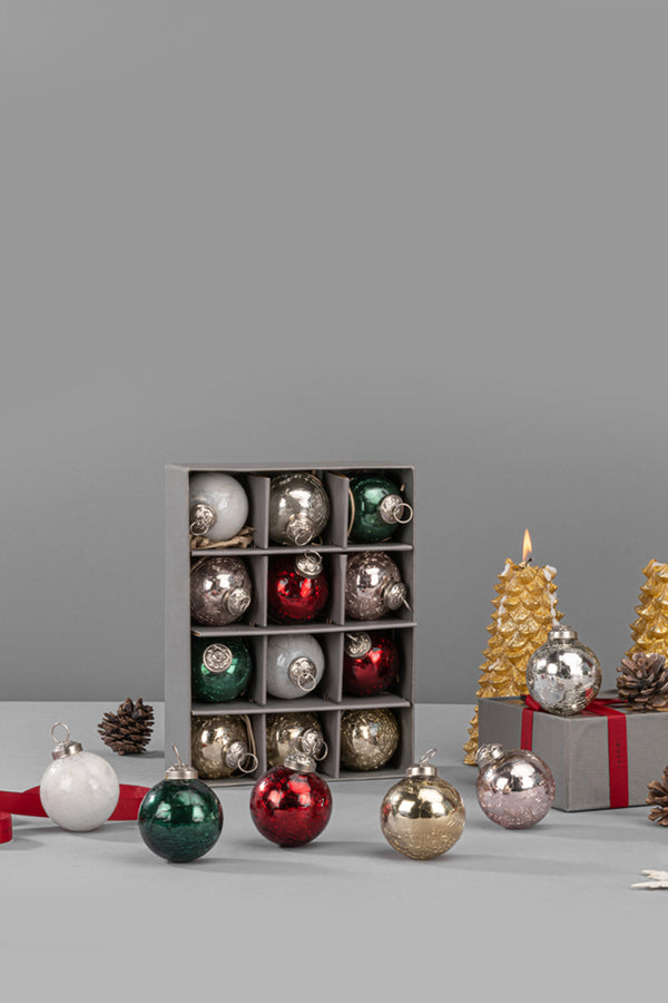 Ornaments | Red, Milky, Gold, Silver, Green & Rose Gold | Set of 12
