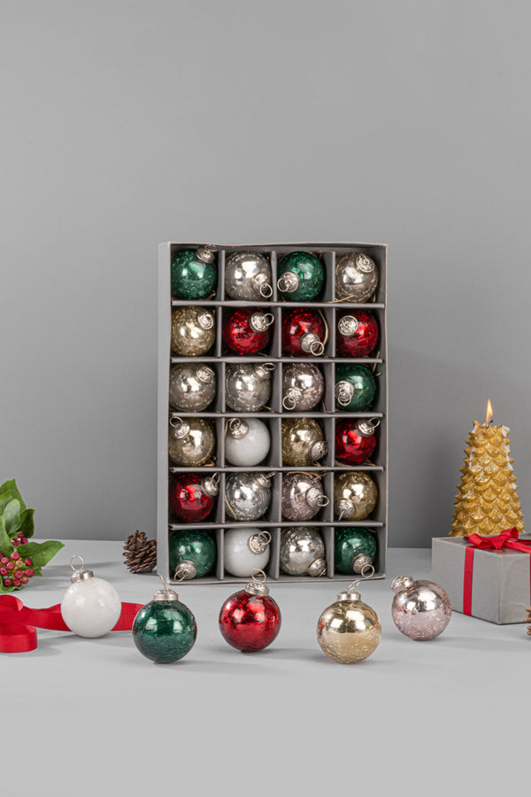 Ornament | Red, Milky, Gold, Silver, Green & Rose Gold | Set of 24