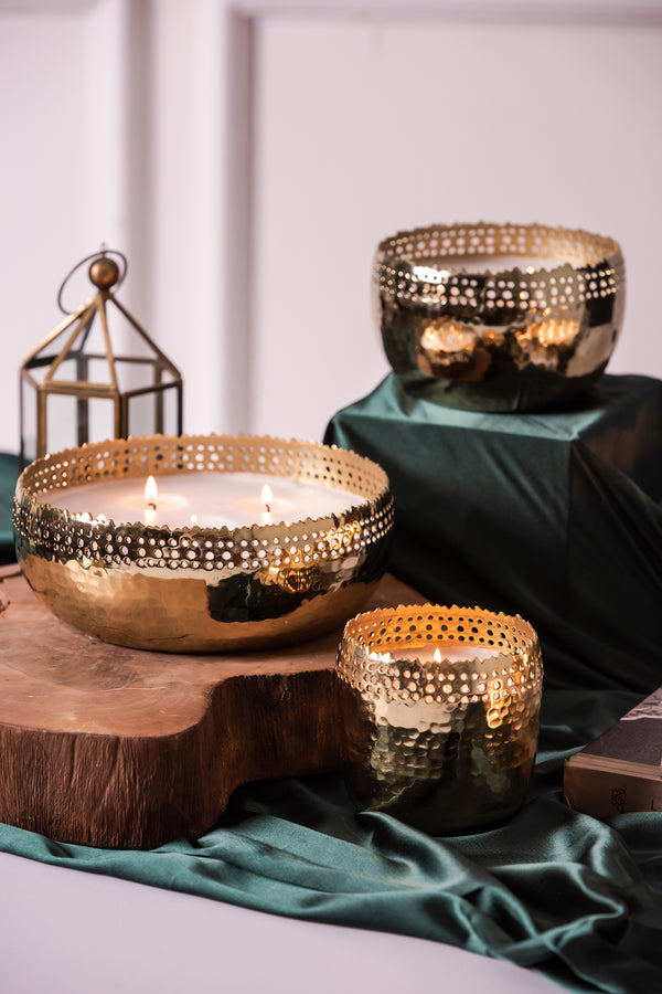 Jali Set Of 3 | Gold Cutting | Scented Candle
