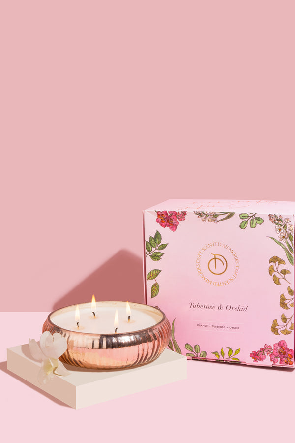 Mercury Glass Tray | Tuberose & Orchid | Scented Candle