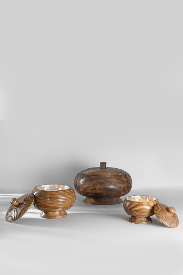 Carved Wooden Jar with Lid Set of 3 | Scented Candle
