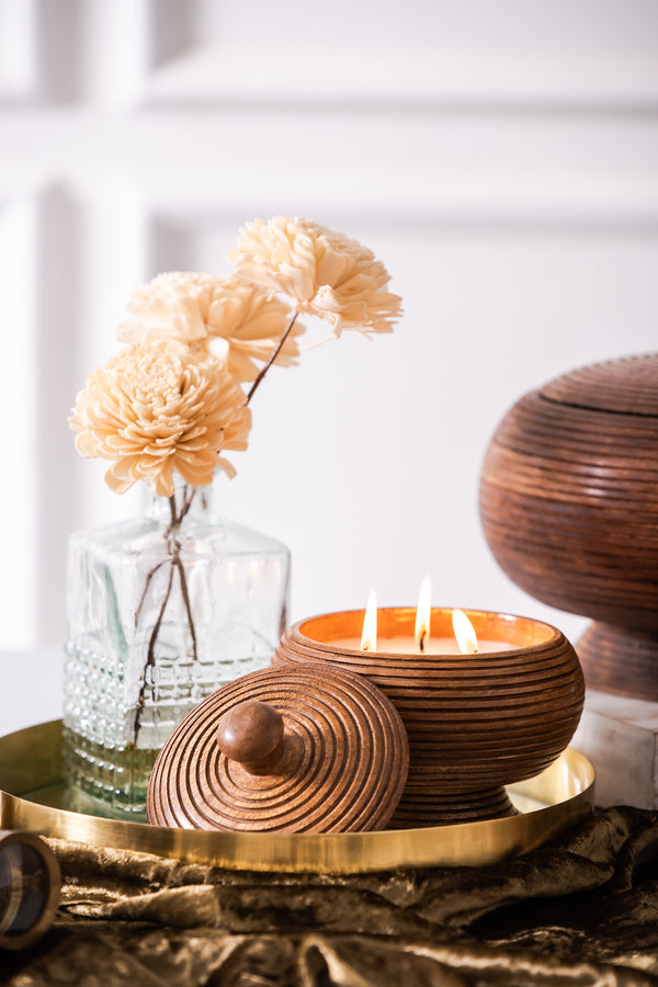 Carved Wooden Jar with Lid | Scented Candle